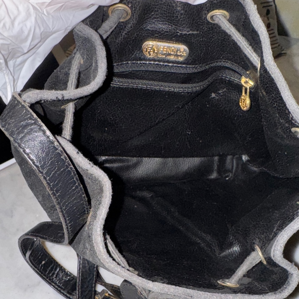 Fendi Black Canvas and Leather Drawstring Shoulder Bag - Picture 14 of 14